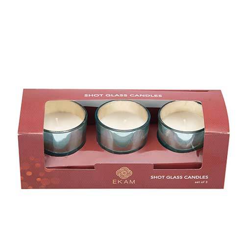 Metallic Finish Shot Glass Candles, Set of 3