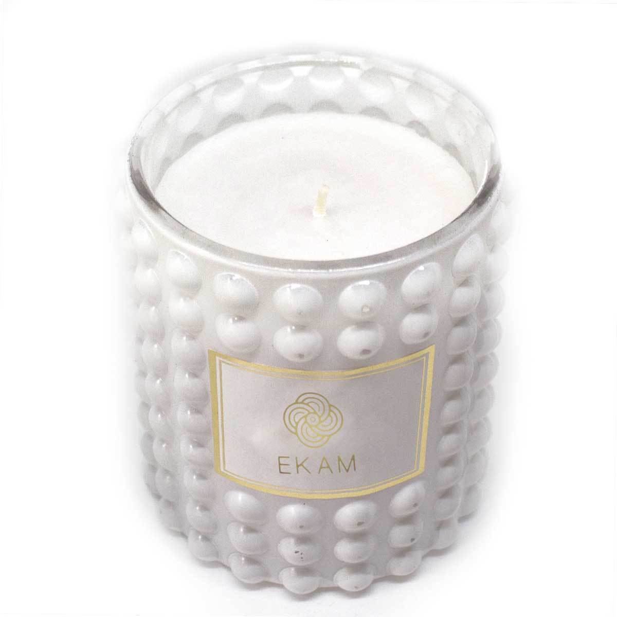 Golden Glow Hobnail Jar Scented Candle, White